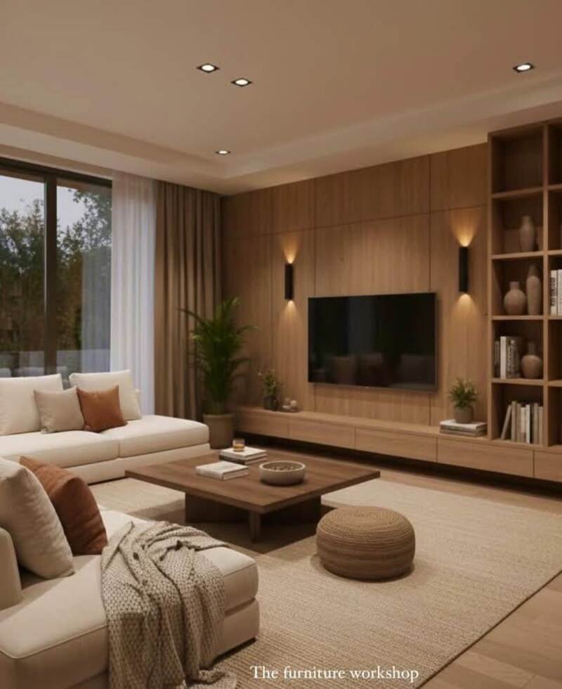 Mẫu Ốp Nhựa Phòng Khách Trơn Toàn Bộ Phía sau TV Sang trọng