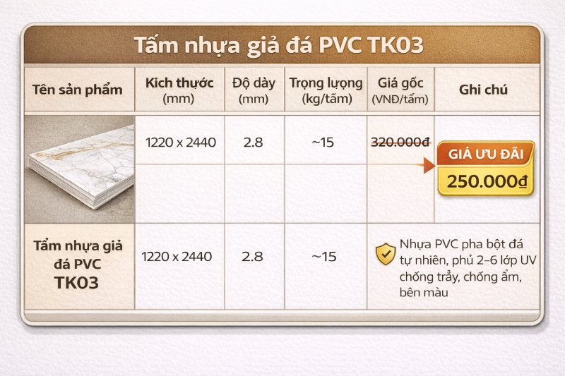 Bảng giá tấm nhựa giả đá ốp tường mới nhất 2026