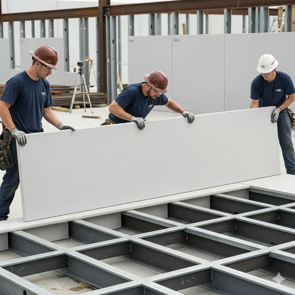 Sắp xếp tấm Cemboard lên khung theo kiểu so le giúp tăng cường khả năng chịu lực chung và phân bổ tải trọng đều khắp mặt sàn