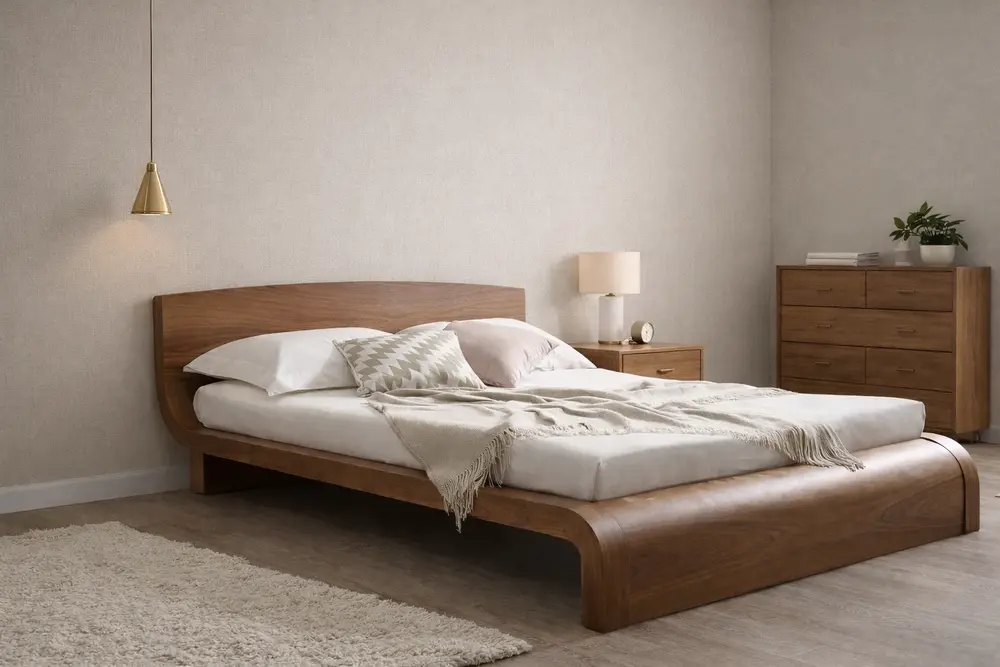 Mẫu 24: Phòng ngủ ốp nhựa Nano vân vải lụa mang lại trải nghiệm thị giác mềm mại như đang sử dụng vải dán tường cao cấp.