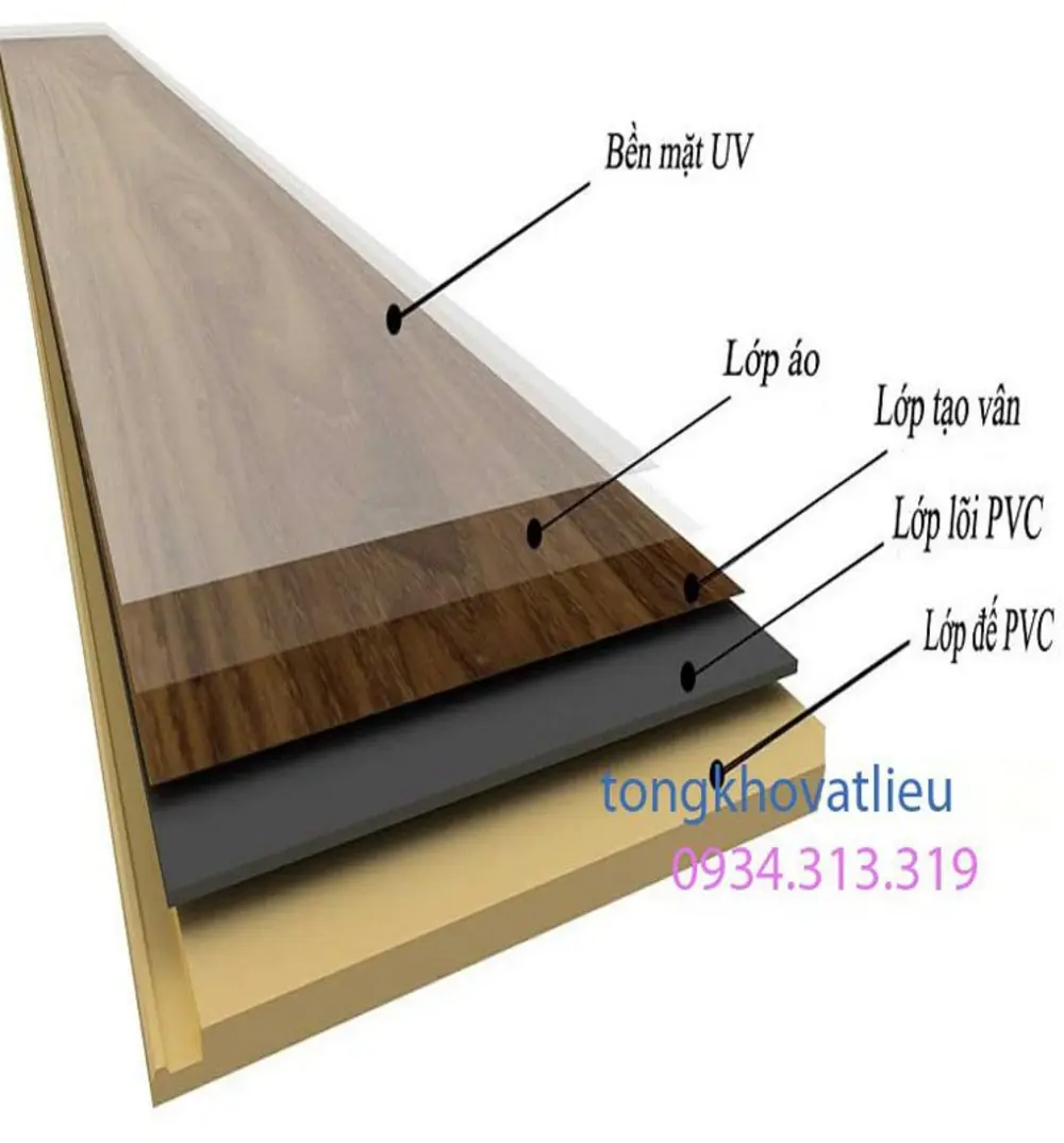 Một tấm sàn nhựa giả gỗ tiêu chuẩn thường được cấu tạo bởi 5 lớp