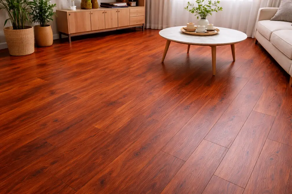 Màu gỗ đỏ truyền thống tạo cảm giác ấm cúng và phong thủy tốt cho gia chủ