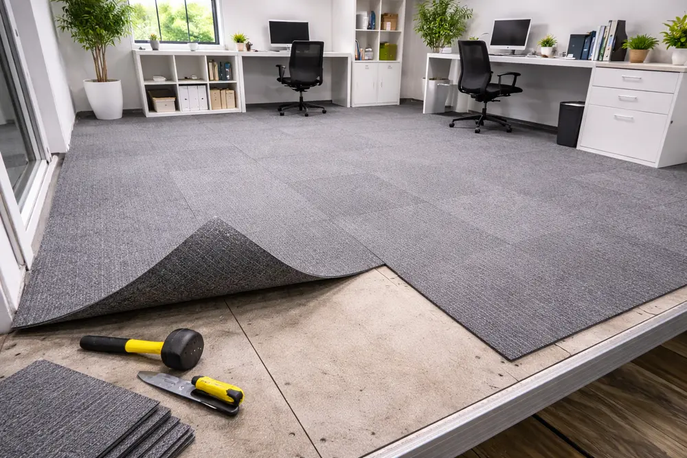 Thảm nỉ giúp mặt sàn cemboard trở nên mềm mại và tăng cường khả năng tiêu âm nội thất