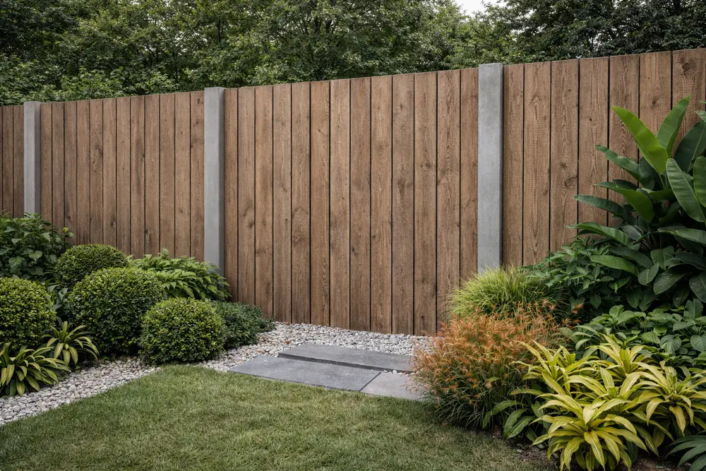 Hàng rào xi măng vân gỗ giúp không gian sống trở nên riêng tư và đậm chất nghệ thuật