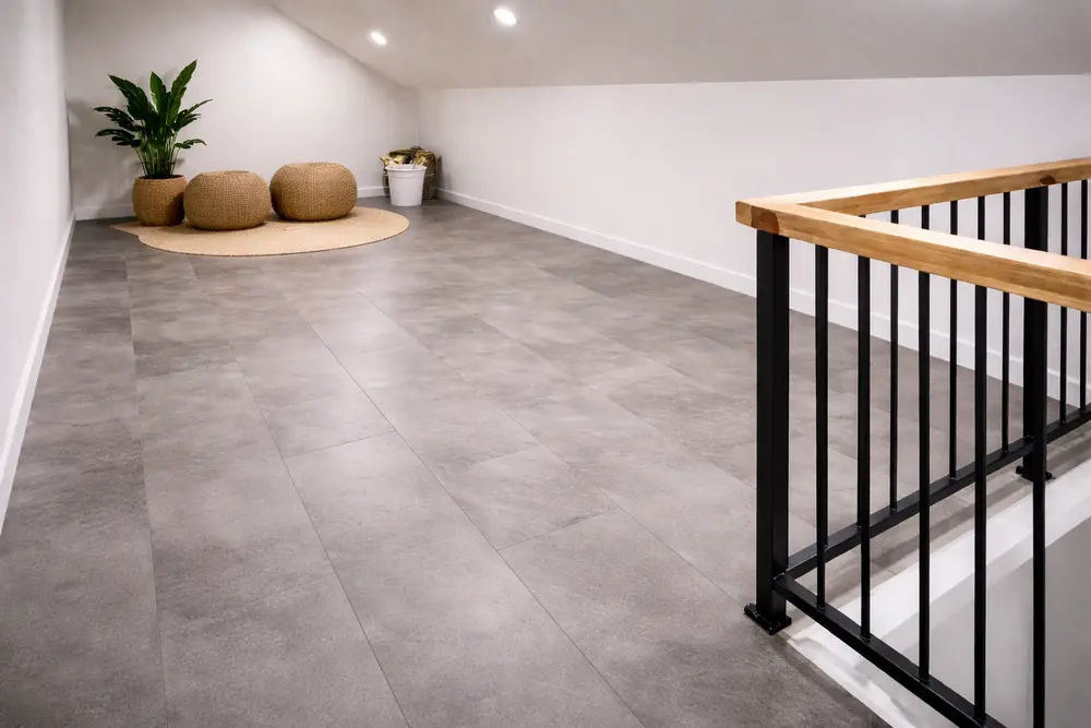 Màu bê tông xám tro tạo nên một không gian gác lửng đậm chất kiến trúc Industrial