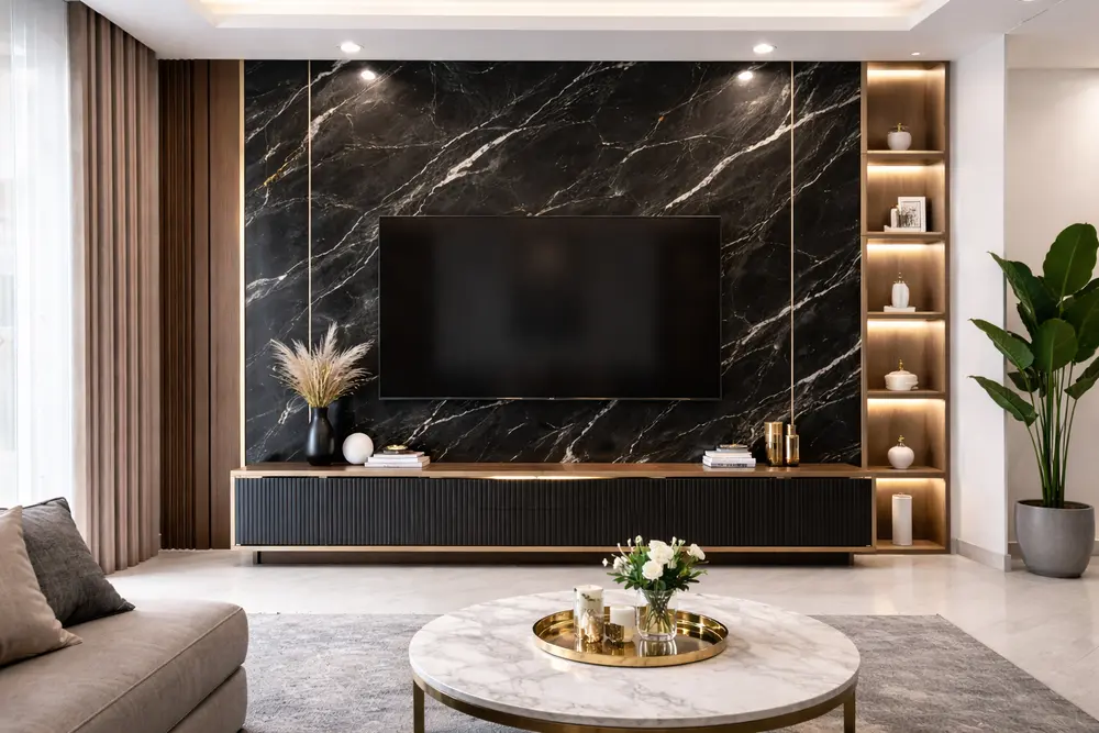 Màu đen chỉ trắng mang lại vẻ đẹp huyền bí và chiều sâu ấn tượng cho bức tường trang trí