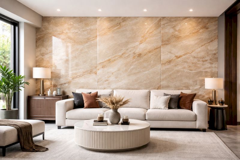 Tổng hợp 40 mẫu ốp nhựa giả đá phòng khách bền đẹp, giá ưu đãi 35 Sắc trắng ngà của pvc vân đá san hô làm dịu đi sự thô cứng của bức tường gạch.