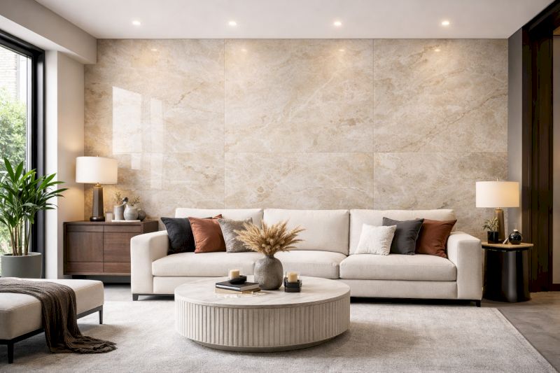 Tổng hợp 40 mẫu ốp nhựa giả đá phòng khách bền đẹp, giá ưu đãi 44 Sắc kem dịu nhẹ từ tấm PVC vân đá Limestone giúp phòng khách trở nên rộng rãi và tinh khôi.