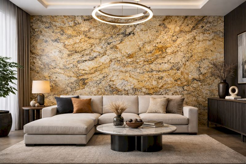 Tổng hợp 40 mẫu ốp nhựa giả đá phòng khách bền đẹp, giá ưu đãi 45 Vẻ đẹp rạng ngời của tấm PVC vân đá vàng hoa cương giúp bừng sáng mọi góc tối trong ngôi nhà.