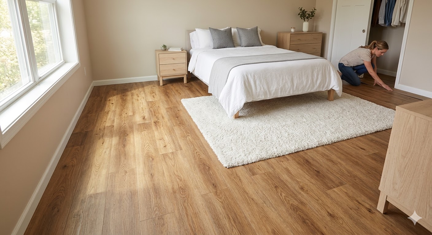 Sàn nhựa dán keo lát sàn phòng ngủ