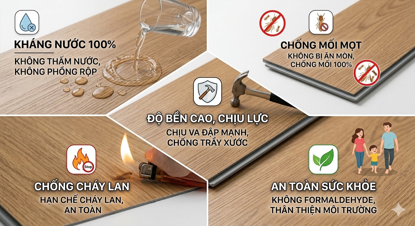 Sàn nhựa giả gỗ có hèm khoá có nhiều đặc tính nổi bật