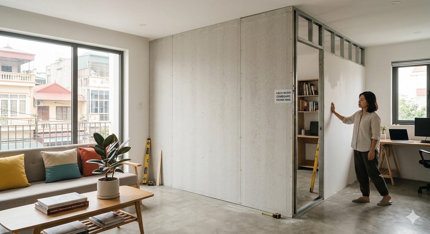 Tấm Cemboard dày 9mm làm vách, làm trần chỉ 295.000đ/tấm 21 Tấm Cemboard 9mm làm vách ngăn trong nhà