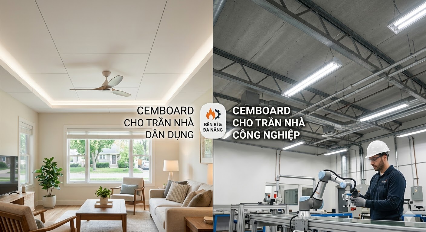 Tấm Cemboard dày 9mm làm vách, làm trần chỉ 295.000đ/tấm 22 Tấm Cemboard dày 9mm làm trần nhà dân dụng hoặc công nghiệp