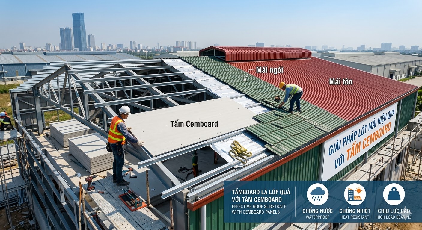 Tấm Cemboard dày 9mm làm vách, làm trần chỉ 295.000đ/tấm 23 Tấm Cemboard dày 9mm lót mái ngói, mái tôn