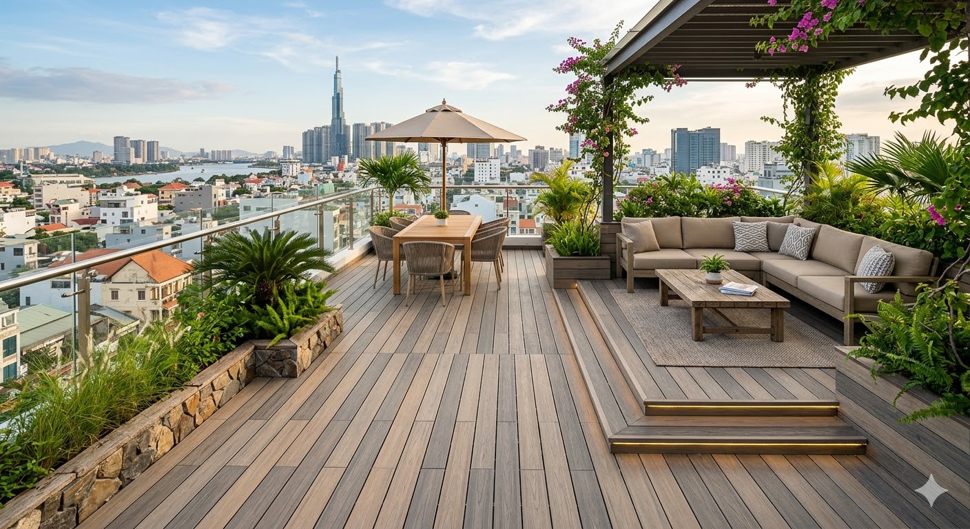 Giá tấm nhựa lót sàn chịu lực giả gỗ ngoài trời các loại 2026 16 Sàn nhựa giả gỗ chịu lực có ứng dụng đa dạng