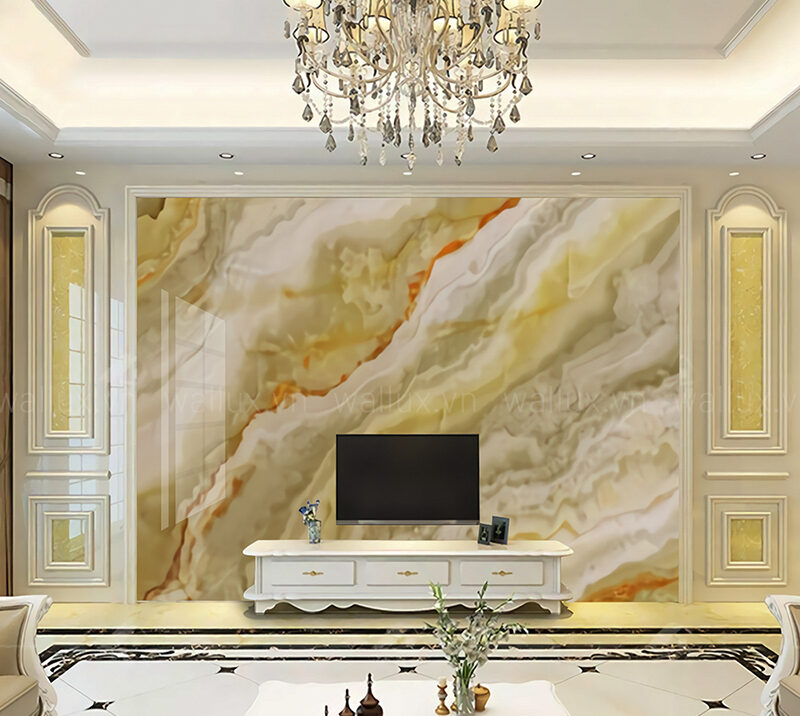 Các mẫu ốp nhựa giả đá phòng khách sang trọng kèm báo giá 2026 10 Tấm nhựa giả đá vân gỗ hóa thạch (Petrified Wood)