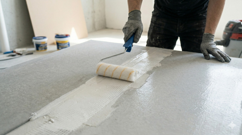 Quy trình Kỹ Thuật Chống Thấm Tấm Cemboard 7 bước chi tiết 5 Lăn đều lớp sơn lót Primer lên bề mặt tấm Cemboard