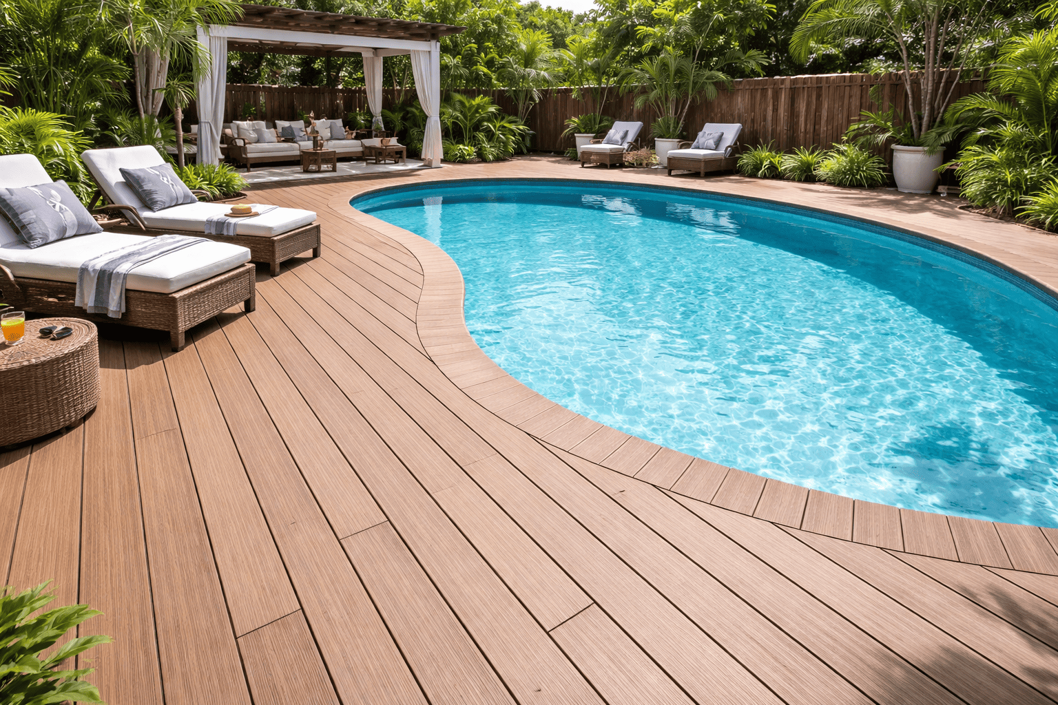 Ván sàn nhựa giả gỗ lát sàn quanh hồ bơi