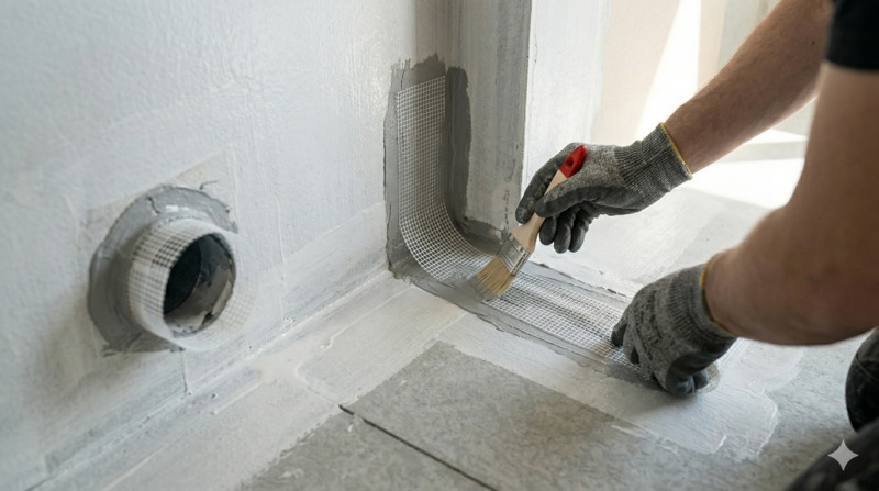 Quy trình Kỹ Thuật Chống Thấm Tấm Cemboard 7 bước chi tiết 6 Xử lý chống thấm tại các góc tường chết