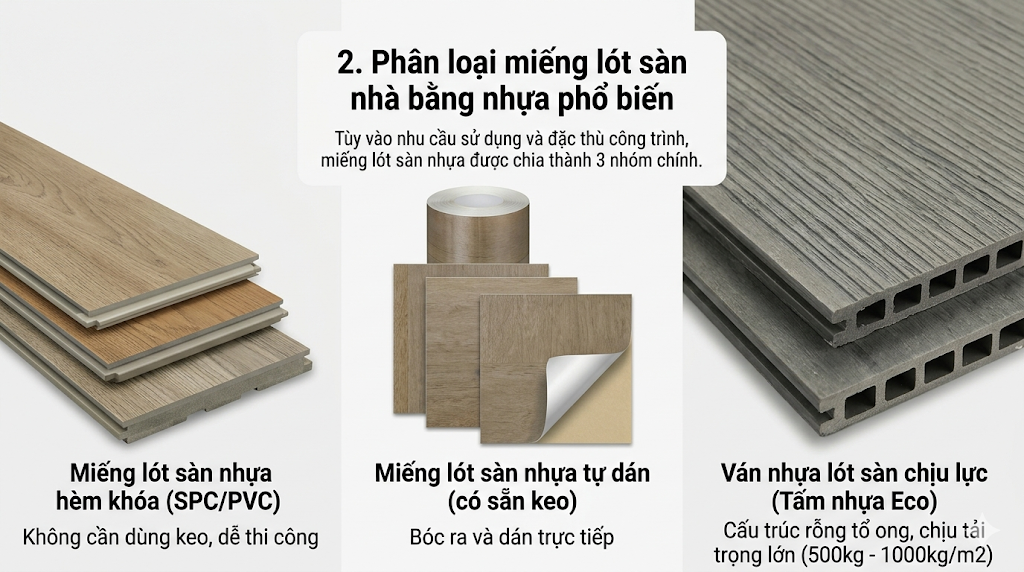 Miếng lót sàn nhà bằng nhựa có 3 loại phổ biến