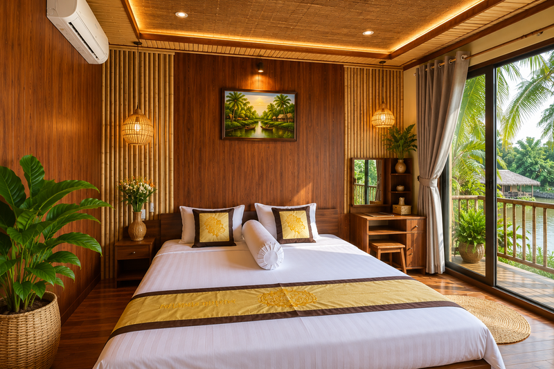 Thi công những tấm nhựa Nano phẳng đầu tiên lên hệ tường của phòng ngủ homestay