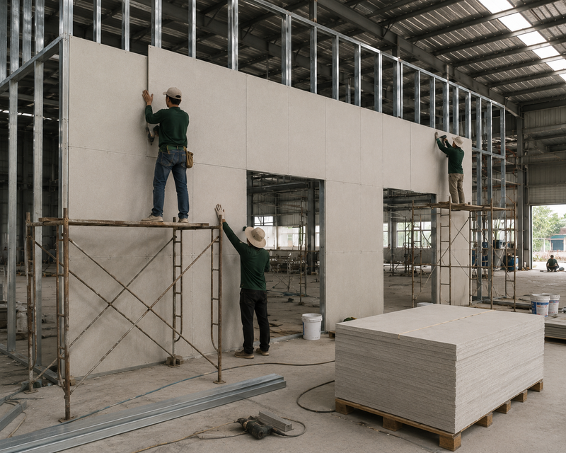 Cố định tấm Cemboard vào hệ khung xương thép