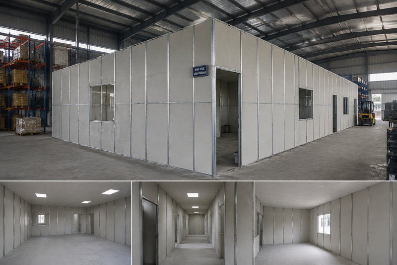 Vách ngăn Cemboard vững chãi đang chuẩn bị sơn phủ