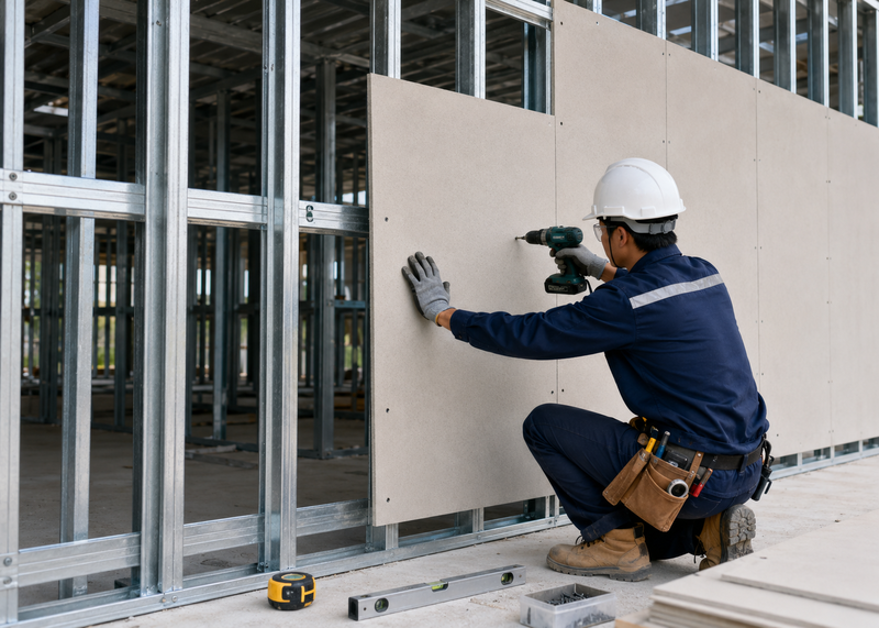 Bắn vít đuôi cá cố định tấm Cemboard vào khung sắt mạ kẽm
