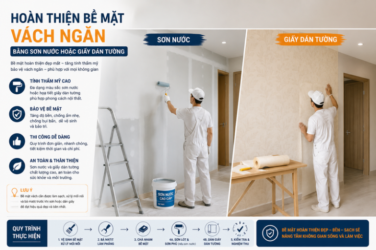 Bức vách Cemboard sau khi hoàn thiện sơn nước trông phẳng đẹp như tường xây