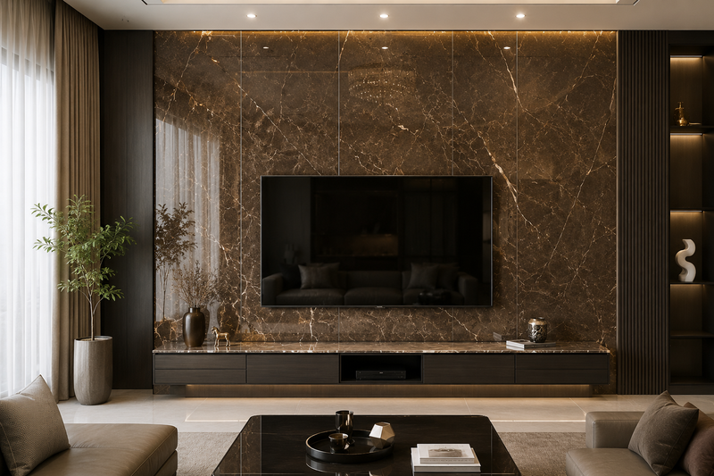 Vân đá Emperador nâu trầm gợi vẻ đẹp quyền quý và ấm áp