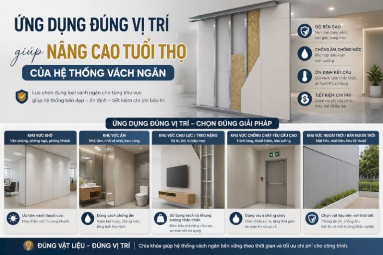 Ứng dụng đúng vị trí giúp nâng cao tuổi thọ của hệ thống vách ngăn