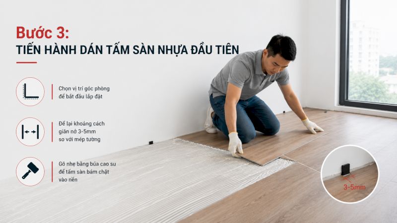 Gõ nhẹ bằng búa cao su, khoảng cách giãn nở 3-5mm.