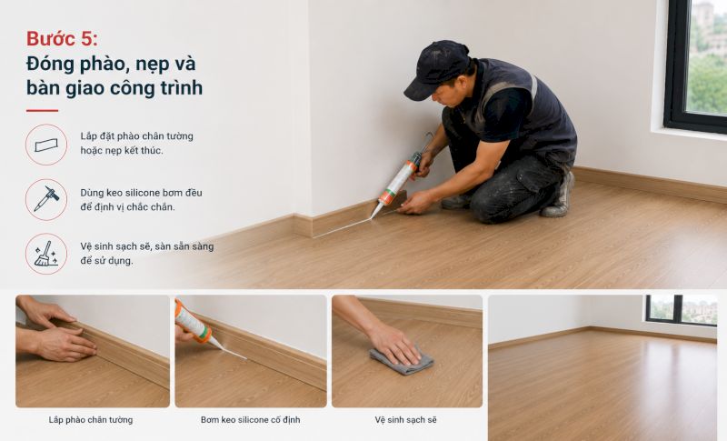 Định vị phào nẹp bằng keo silicone, vệ sinh sạch sẽ đưa vào sử dụng