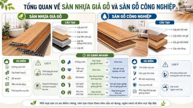 Cấu tạo chi tiết của tấm sàn nhựa SPC và sàn gỗ công nghiệp cốt HDF