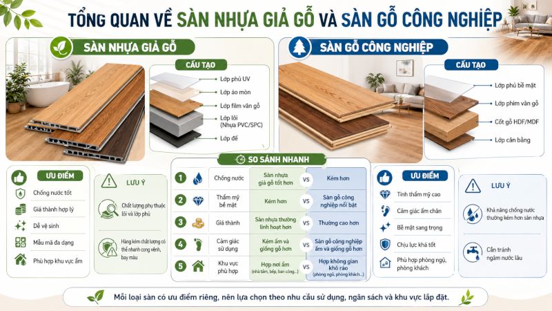 Cấu tạo chi tiết của tấm sàn nhựa SPC và sàn gỗ công nghiệp cốt HDF